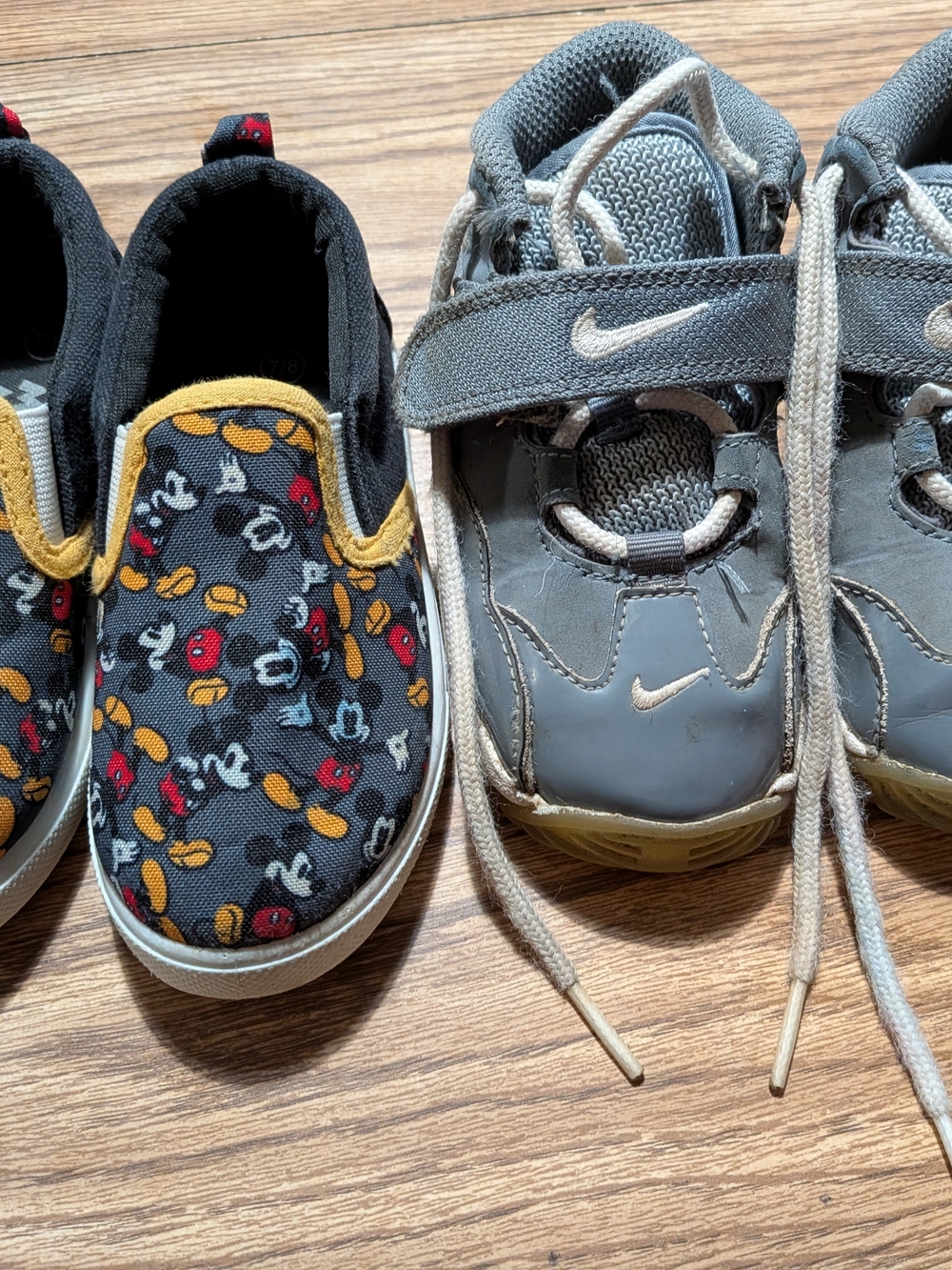 Nike Kids Gray Velcro Lace-Up Sneakers with Mickey Mouse Slip-Ons